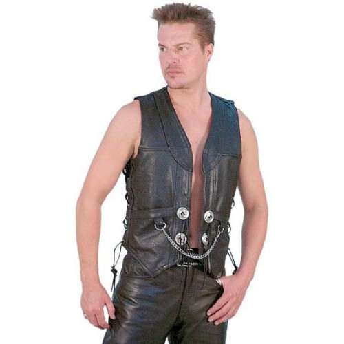 2015 New fashion Heavy Leather Motorcycle Vest with Chain for mens 